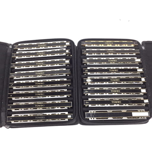 トンボ プレミアム21 BARITON ハーモニカ 計16個 ケース付き 楽器 吹奏楽器 TOMBO